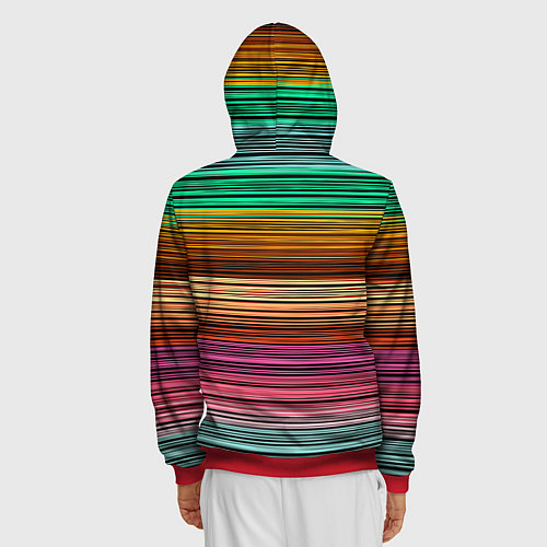 Мужская толстовка на молнии Multicolored thin stripes Разноцветные полосы / 3D-Красный – фото 4