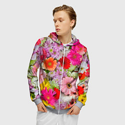 Толстовка 3D на молнии мужская BEAUTIFUL FLOWERS, цвет: 3D-меланж — фото 2