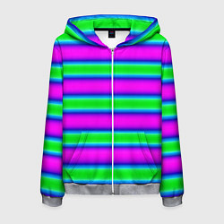Толстовка 3D на молнии мужская Зеленый и фиолетовые яркие неоновые полосы striped, цвет: 3D-меланж