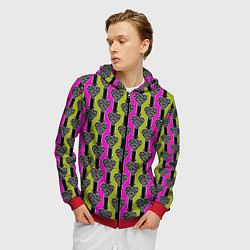 Толстовка 3D на молнии мужская Striped multicolored pattern Сердце, цвет: 3D-красный — фото 2