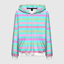 Мужская толстовка на молнии Pink turquoise stripes horizontal Полосатый узор