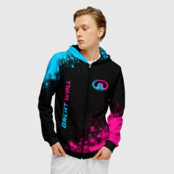 Толстовка 3D на молнии мужская Great Wall Neon Gradient, цвет: 3D-черный — фото 2