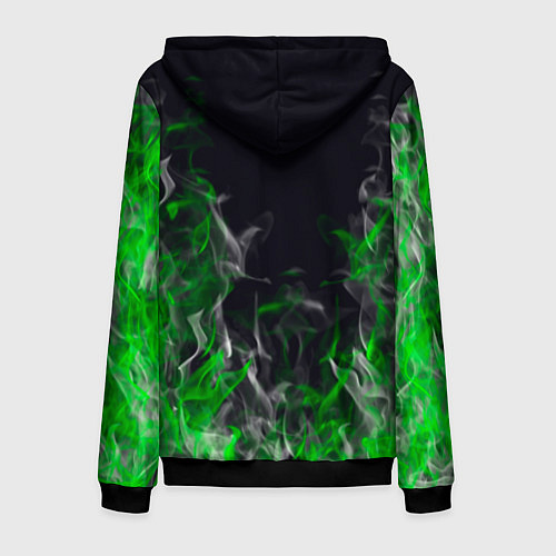Мужская толстовка на молнии Pubg - зелёное пламя / 3D-Черный – фото 2