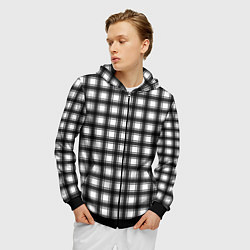 Толстовка 3D на молнии мужская Black and white trendy checkered pattern, цвет: 3D-черный — фото 2