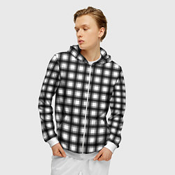 Толстовка 3D на молнии мужская Black and white trendy checkered pattern, цвет: 3D-белый — фото 2