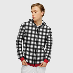 Толстовка 3D на молнии мужская Black and white trendy checkered pattern, цвет: 3D-красный — фото 2