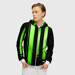 Толстовка 3D на молнии мужская Абстрактные неоновые колбы с кислотой - Зелёный, цвет: 3D-белый — фото 2