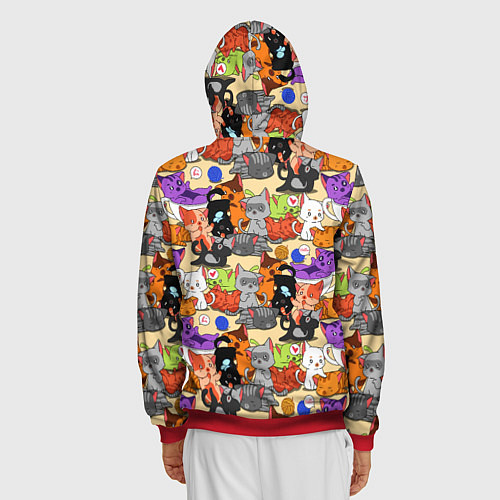 Мужская толстовка на молнии Котики-такие котики / 3D-Красный – фото 4