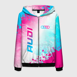 Мужская толстовка на молнии Audi neon gradient style: символ и надпись вертика