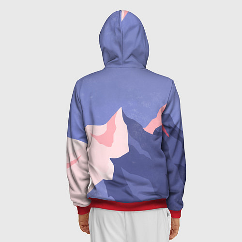 Мужская толстовка на молнии Пейзаж гор и леса в стиле ретро / 3D-Красный – фото 4