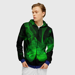 Толстовка 3D на молнии мужская Зелёный абстрактный дым, цвет: 3D-синий — фото 2
