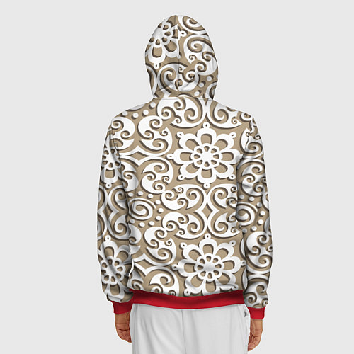 Мужская толстовка на молнии Цветочный кружевной орнамент / 3D-Красный – фото 4