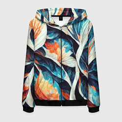 Толстовка 3D на молнии мужская Красочная листья - абстракция, цвет: 3D-черный