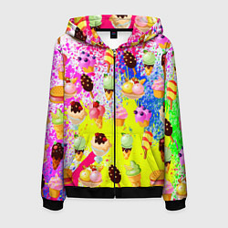 Толстовка 3D на молнии мужская Вкусные Мороженки, цвет: 3D-черный