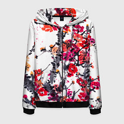 Толстовка 3D на молнии мужская Живописная ветка сакуры, цвет: 3D-черный