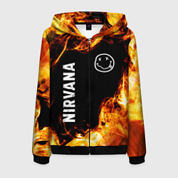 Толстовка 3D на молнии мужская Nirvana и пылающий огонь, цвет: 3D-черный