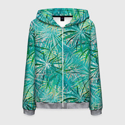 Толстовка 3D на молнии мужская Тропические листья на зеленом фоне, цвет: 3D-меланж