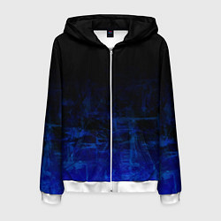 Толстовка 3D на молнии мужская Однотонный черный и темно синий гранжевый градиент, цвет: 3D-белый