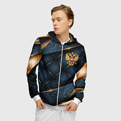 Толстовка 3D на молнии мужская Золотой герб России на объемном фоне, цвет: 3D-белый — фото 2