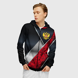 Толстовка 3D на молнии мужская Red & black Russia, цвет: 3D-черный — фото 2