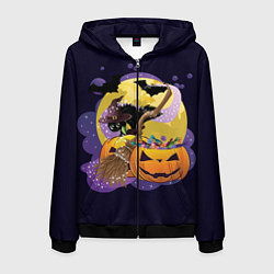 Мужская толстовка на молнии Чёрный котёнок и тыквы