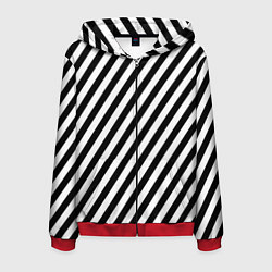 Толстовка 3D на молнии мужская Черно-белые полоски, цвет: 3D-красный