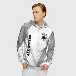 Толстовка 3D на молнии мужская AEK Athens sport на светлом фоне: надпись, символ, цвет: 3D-белый — фото 2