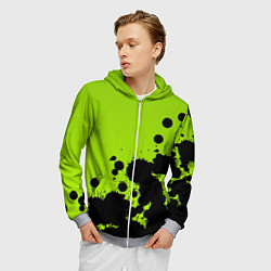 Толстовка 3D на молнии мужская Чёрные кляксы на зелёном фоне, цвет: 3D-меланж — фото 2