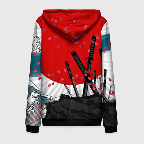 Мужская толстовка на молнии Солнце, волны и катаны / 3D-Черный – фото 2