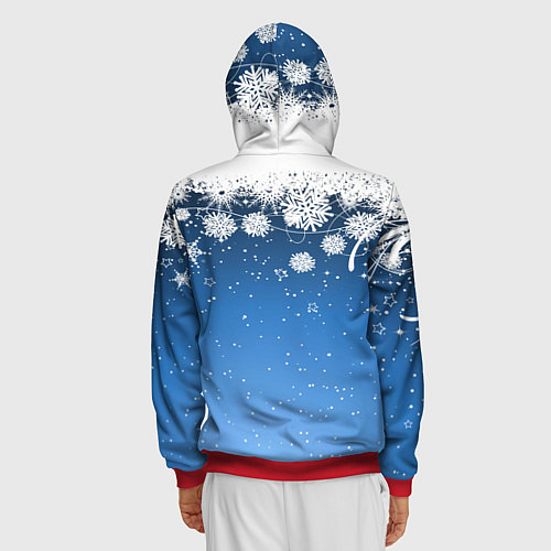Мужская толстовка на молнии Снежный узор на синем фоне / 3D-Красный – фото 4