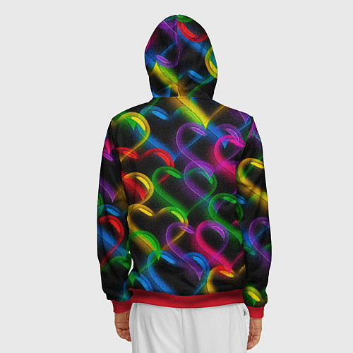 Мужская толстовка на молнии Граффити - неоновые сердца / 3D-Красный – фото 4