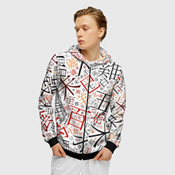 Толстовка 3D на молнии мужская Иероглифы, цвет: 3D-черный — фото 2