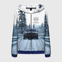 Толстовка 3D на молнии мужская Dodge in winter forest, цвет: 3D-синий