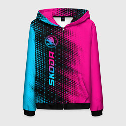 Толстовка 3D на молнии мужская Skoda - neon gradient: по-вертикали, цвет: 3D-черный
