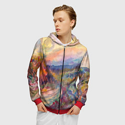 Толстовка 3D на молнии мужская Осенний пейзаж акварель, цвет: 3D-красный — фото 2