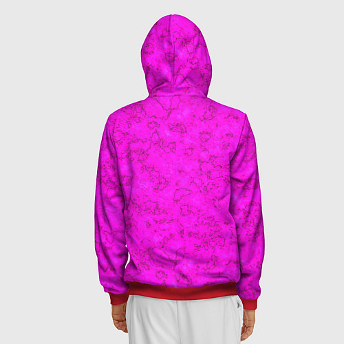 Мужская толстовка на молнии Розовый яркий неоновый узор с мраморной текстурой / 3D-Красный – фото 4