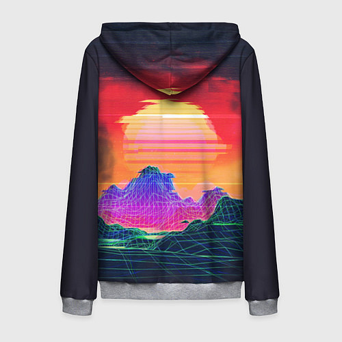 Мужская толстовка на молнии Синтвейв неоновые горы на закате / 3D-Меланж – фото 2