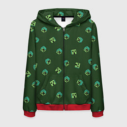 Толстовка 3D на молнии мужская Minecraft - зеленые лица, цвет: 3D-красный