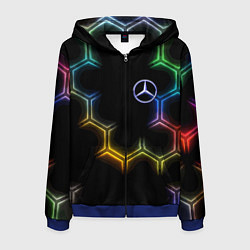 Толстовка 3D на молнии мужская Mercedes - neon pattern, цвет: 3D-синий