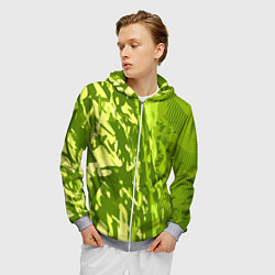 Толстовка 3D на молнии мужская Зеленый абстрактный камуфляж, цвет: 3D-меланж — фото 2