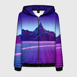 Толстовка 3D на молнии мужская Neon mountains - Vaporwave, цвет: 3D-черный