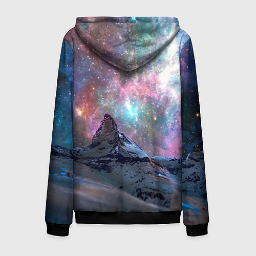 Мужская толстовка на молнии Снежная вершина и бесконечное космическое простран / 3D-Черный – фото 2
