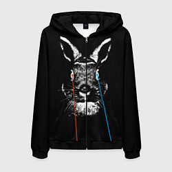 Толстовка 3D на молнии мужская Черный кролик стреляет лазерами из глаз, цвет: 3D-черный