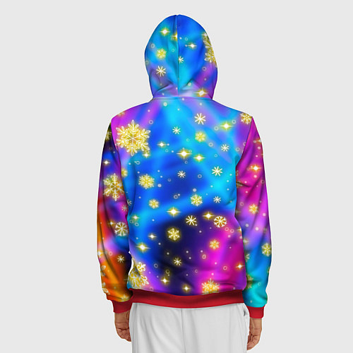 Мужская толстовка на молнии Снежинки и звезды - яркие цвета / 3D-Красный – фото 4