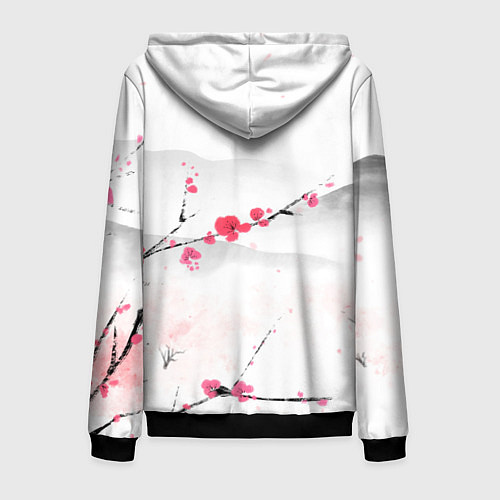 Мужская толстовка на молнии Японский пейзаж, начало весны / 3D-Черный – фото 2