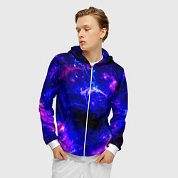 Толстовка 3D на молнии мужская Неоновый космос со звездами, цвет: 3D-белый — фото 2