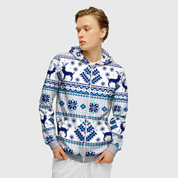 Толстовка 3D на молнии мужская Happy new year, blue deer, цвет: 3D-меланж — фото 2