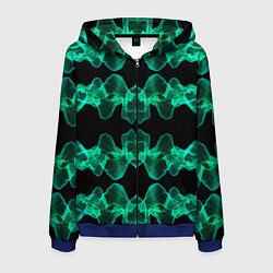 Толстовка 3D на молнии мужская Зелёные абстрактные полосы фракталов, цвет: 3D-синий