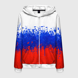 Толстовка 3D на молнии мужская Флаг России с горизонтальными подтёками, цвет: 3D-белый