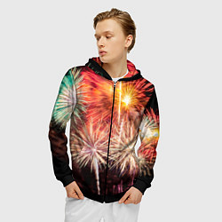 Толстовка 3D на молнии мужская Праздничный феерверк, цвет: 3D-черный — фото 2